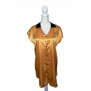 Secret Treasures Satin Sleep Shirt Nightgown Gold Black Lounge Dress Pajama